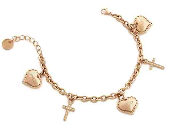 Liu.Jo Růžově zlacený ocelový náramek se srdíčky a křížky LJ1454 + 2 měsíce na vrácení zboží