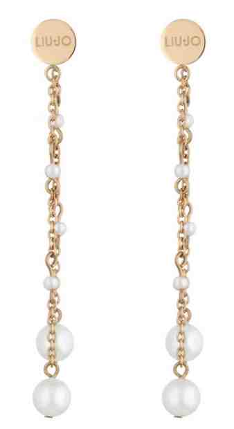 Liu.Jo Růžově zlacené dlouhé ocelové náušnice s perličkami 2v1 LJ1508 + 2 měsíce na vrácení zboží