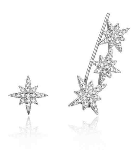 Beneto Asymetrické stříbrné náušnice se zirkony Hvězdy AGUPV1984 + 2 měsíce na vrácení zboží