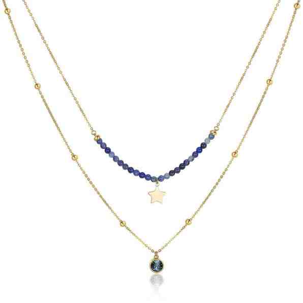 S`Agapõ Dvojitý ocelový náhrdelník s ozdobami Aurora SAR10 + 2 měsíce na vrácení zboží