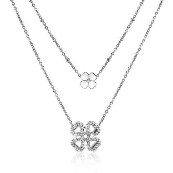 S`Agapõ Dvojitý ocelový náhrdelník se čtyřlístky ECHO SEH03 + 2 měsíce na vrácení zboží
