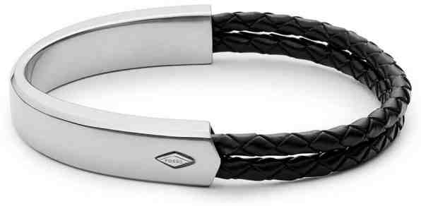 Fossil Ocelový náramek s černou kůží JF02760040 + 2 měsíce na vrácení zboží