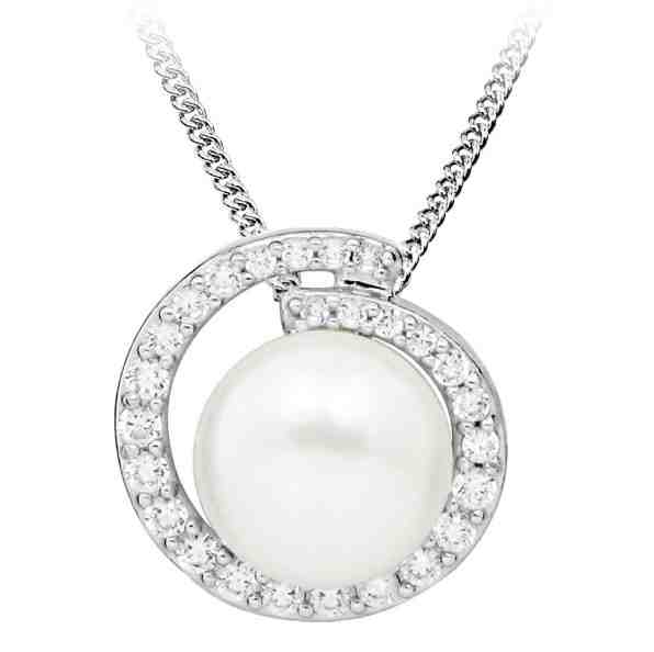 JVD Stříbrný přívěsek s přírodní perlou a zirkony SVLP0328SH8P100 + 2 měsíce na vrácení zboží