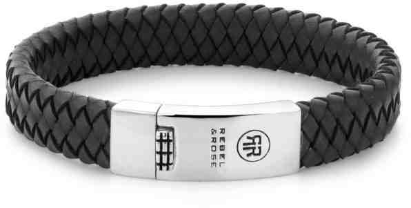 Rebel&Rose Pánský kožený náramek Braided Flat Black RR-L0014-N 17,5 cm - M + 2 měsíce na vrácení zboží