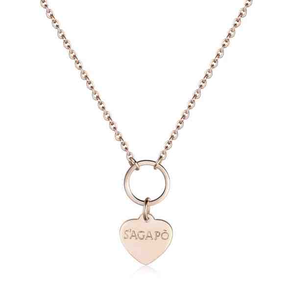 S`Agapõ Růžově zlacený náhrdelník s přívěskem srdce Happy SHAC41 + 2 měsíce na vrácení zboží