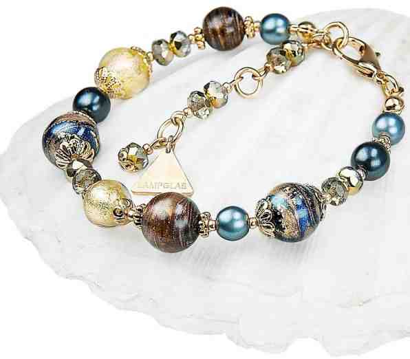 Lampglas Úžasný náramek Egyptian Queen s perlami Lampglas s 24karátovým zlatem BP28 + 2 měsíce na vrácení zboží