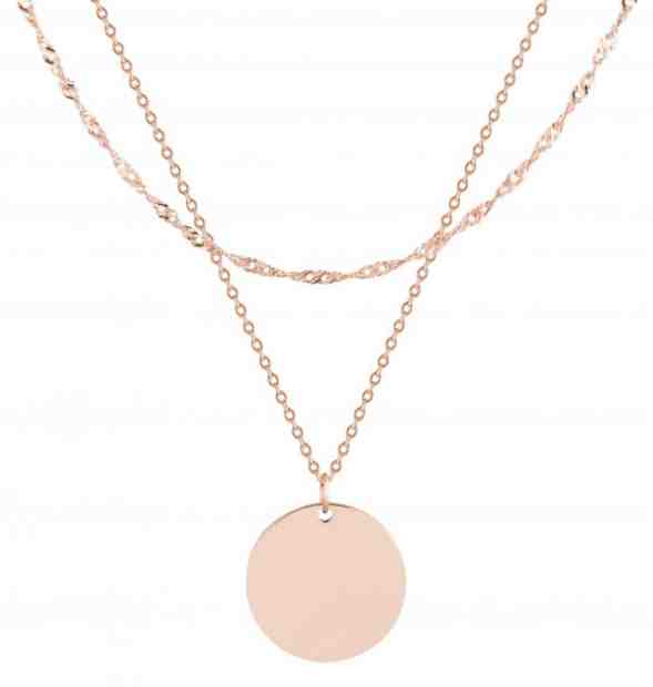 Troli Pozlacený dvojitý ocelový náhrdelník s kruhovým přívěskem + 2 měsíce na vrácení zboží