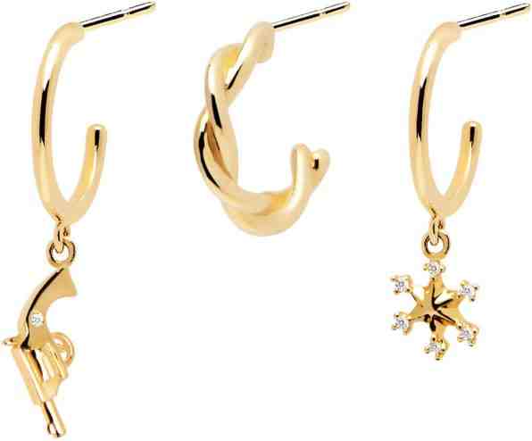 PDPAOLA Sada pozlacených asymetrických náušnic ARIZONA Bundle Gold BU01-003-U + 2 měsíce na vrácení zboží
