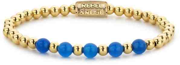 Rebel&Rose Zlatý korálkový náramek Yellow Gold meets Brightening Blue RR-60066-G 16,5 cm - S + 2 měsíce na vrácení zboží