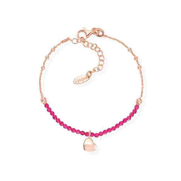 Amen Růžově pozlacený stříbrný náramek s krystaly a srdcem Love BRCOCURR3 + 2 měsíce na vrácení zboží