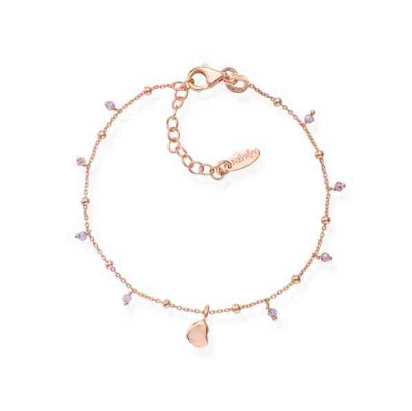 Amen Růžově pozlacený stříbrný náramek s krystaly a srdcem Candy Charm BRCURL3 + 2 měsíce na vrácení zboží