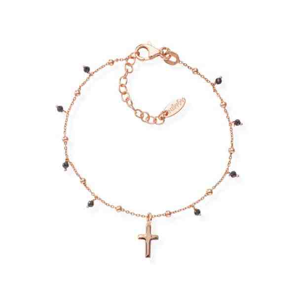 Amen Růžově pozlacený náramek s křížem a zirkony Candy Charm BRCRRN3 + 2 měsíce na vrácení zboží