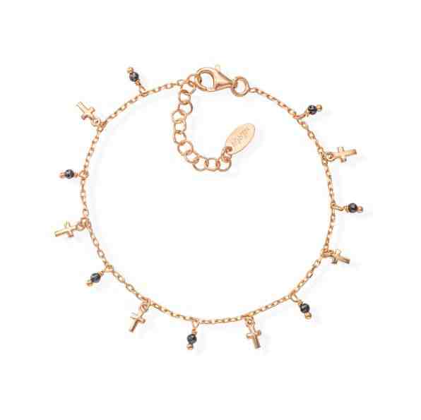 Amen Růžově pozlacený náramek s krystaly a křížky Candy Charm BRMICRRN + 2 měsíce na vrácení zboží