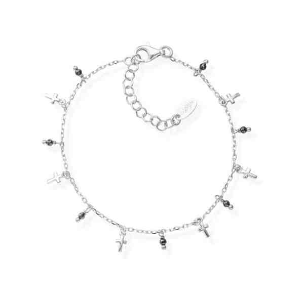 Amen Stříbrný náramek s krystaly a křížky Candy Charm BRMICRBN + 2 měsíce na vrácení zboží