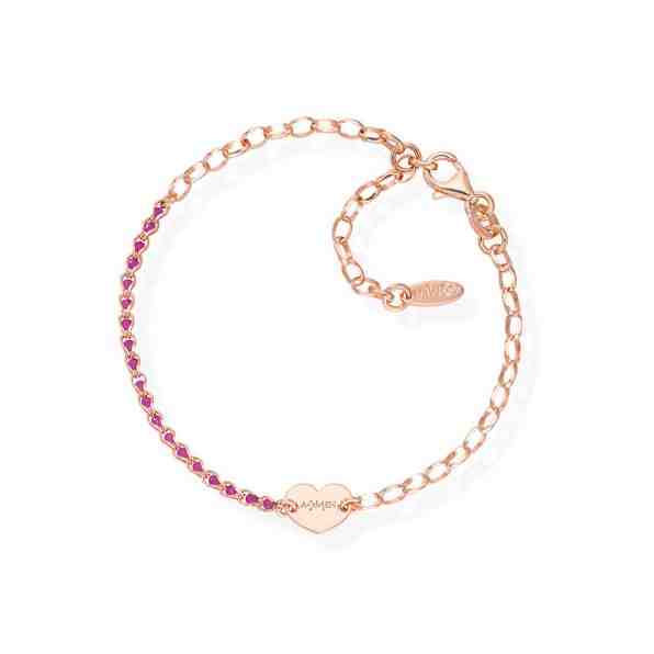 Amen Růžově pozlacený stříbrný náramek s krystaly a srdíčkem Love BRCRICURR + 2 měsíce na vrácení zboží