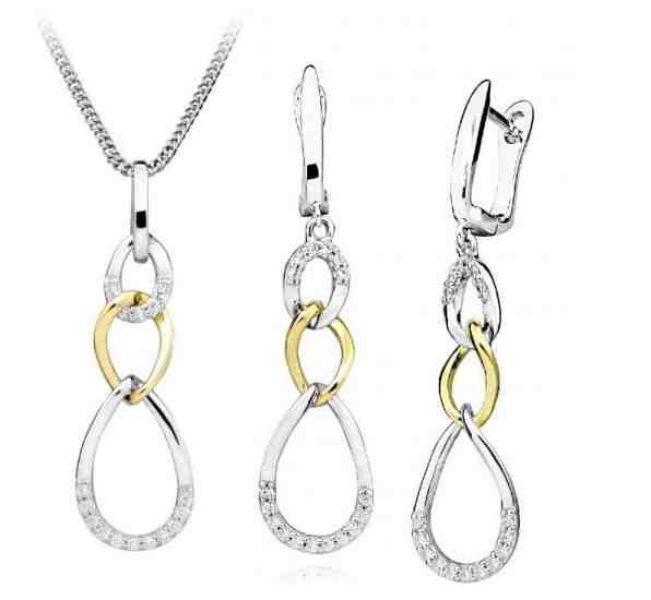 JVD Módní bicolor sada stříbrných šperků (náušnice, přívěsek) + 2 měsíce na vrácení zboží