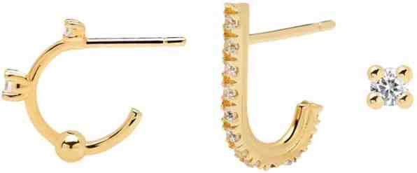 PDPAOLA Sada pozlacených asymetrických náušnic ze stříbra L`OISEAU Gold Bundle BU01-008-U + 2 měsíce na vrácení zboží