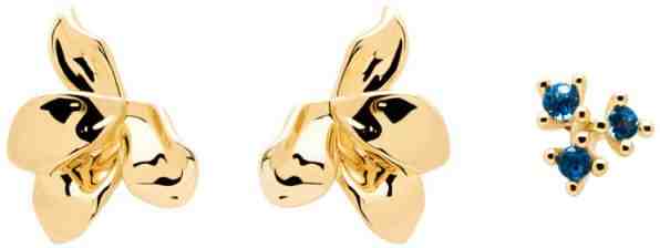 PDPAOLA Sada pozlacených asymetrických náušnic ze stříbra FLEUR Bundle BU01-016-U + 2 měsíce na vrácení zboží