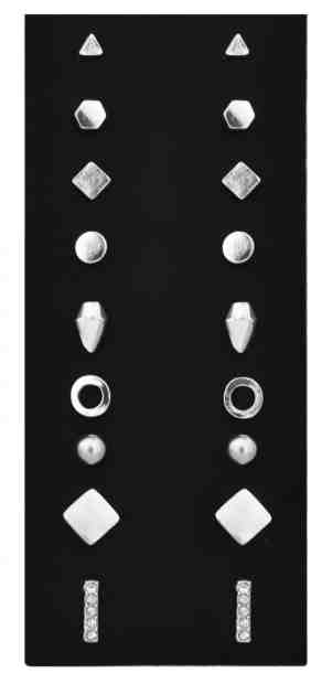 Troli Sada minimalistických náušnic - pecky Silver (9 párů) + 2 měsíce na vrácení zboží