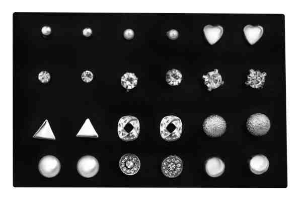 Troli Sada elegantních náušnic - pecky Silver (12 párů) + 2 měsíce na vrácení zboží