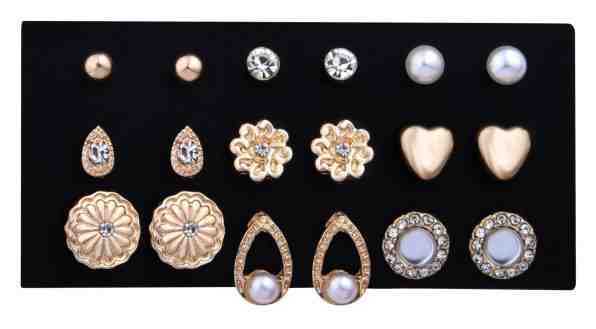 Troli Sada elegantních pozlacených náušnic - pecky Gold (9 párů) + 2 měsíce na vrácení zboží