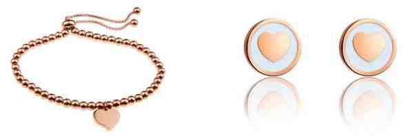 Victoria Walls Stylová pozlacená sada se srdíčky VS1067R (náramek, náušnice) + 2 měsíce na vrácení zboží