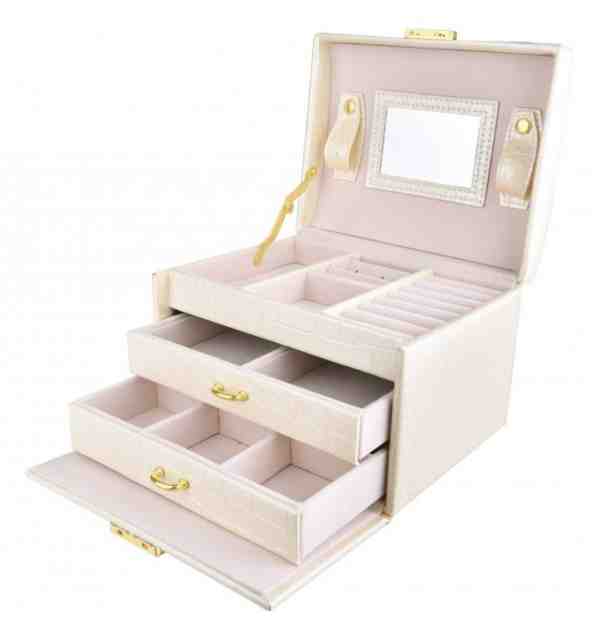 Troli Prostorná moderní šperkovnice se zrcátkem VJBB001 Cream + 2 měsíce na vrácení zboží