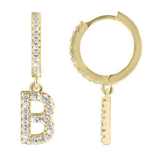 Troli Kruhová pozlacená single náušnice "B" se zirkony + 2 měsíce na vrácení zboží