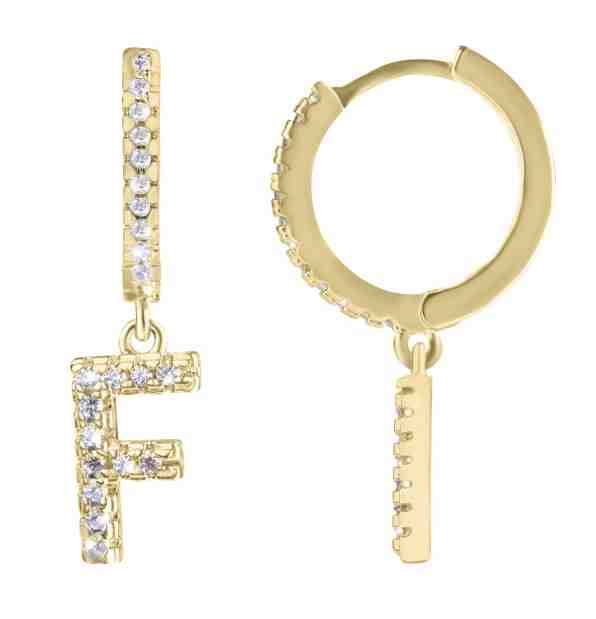 Troli Kruhová pozlacená single náušnice "F" se zirkony + 2 měsíce na vrácení zboží