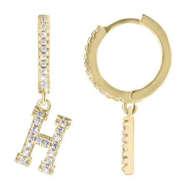 Troli Kruhová pozlacená single náušnice "H" se zirkony + 2 měsíce na vrácení zboží