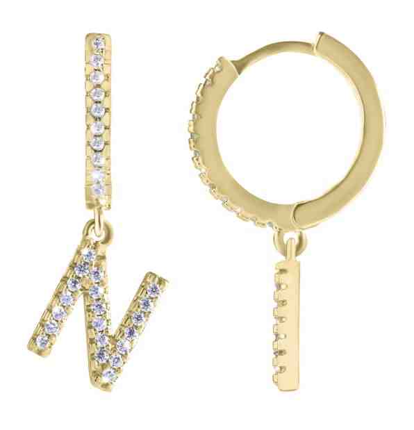 Troli Kruhová pozlacená single náušnice "N" se zirkony + 2 měsíce na vrácení zboží