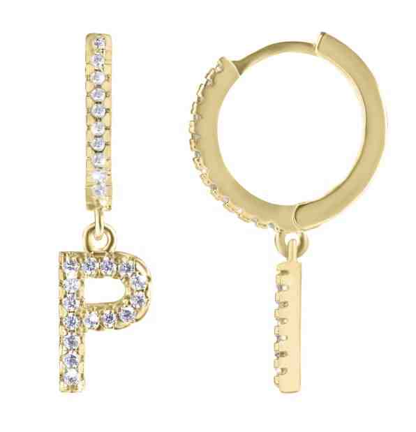 Troli Kruhová pozlacená single náušnice "P" se zirkony + 2 měsíce na vrácení zboží