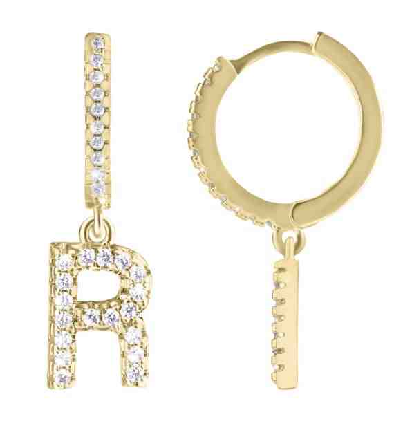 Troli Kruhová pozlacená single náušnice "R" se zirkony + 2 měsíce na vrácení zboží