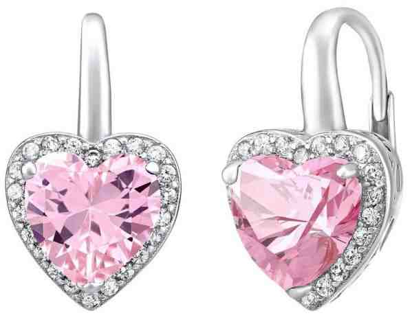 Silvego Stříbrné náušnice růžové srdíčka LPS0629EP + 2 měsíce na vrácení zboží