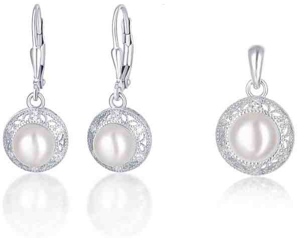 JVD Stříbrná sada šperků s perlami SVLS0037SH2P100 (přívěsek, náušnice) + 2 měsíce na vrácení zboží