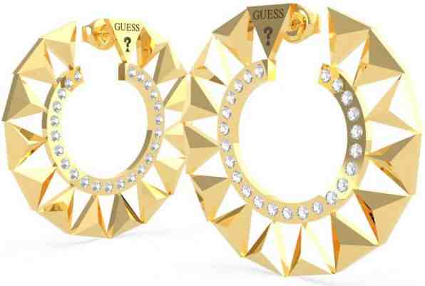 Guess Třpytivé pozlacené náušnice s krystaly Guess Explosion  UBE70147 + 2 měsíce na vrácení zboží