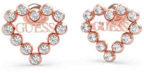 Guess Třpytivé bronzové srdíčkové náušnice UBE70172 + 2 měsíce na vrácení zboží
