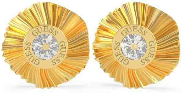 Guess Třpytivé pozlacené náušnice s krystaly Plisse UBE70063 + 2 měsíce na vrácení zboží