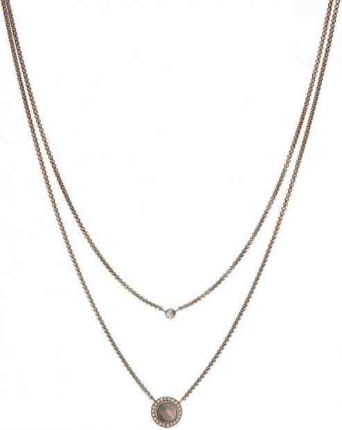 Fossil Dvojitý bronzový náhrdelník s krystaly JF02953791 + 2 měsíce na vrácení zboží