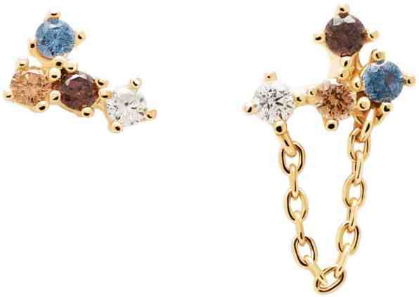 PDPAOLA Pozlacené asymetrické náušnice ze stříbra se zirkony FOX Gold AR01-295-U + 2 měsíce na vrácení zboží