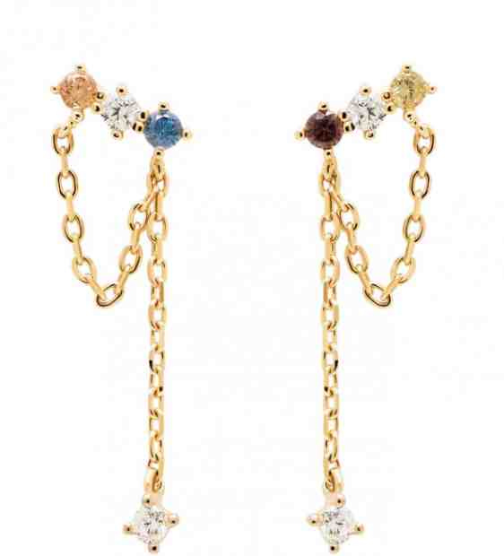 PDPAOLA Hravé náušnice ze stříbra s řetízky MANA Gold AR01-297-U + 2 měsíce na vrácení zboží