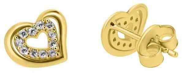 Brilio Náušnice ze žlutého zlata srdíčka se zirkony GOLD029_AU_Y + 2 měsíce na vrácení zboží