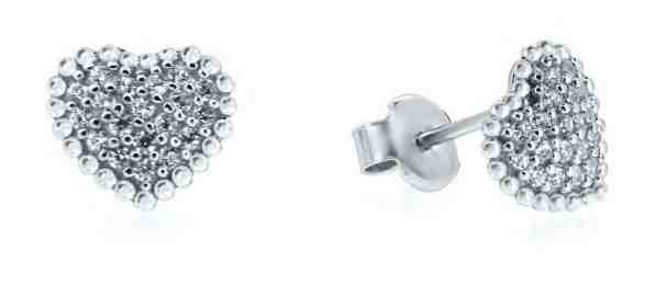 Brilio Něžné náušnice srdíčka z bílého zlata se zirkony SILVER007_AU_W + 2 měsíce na vrácení zboží