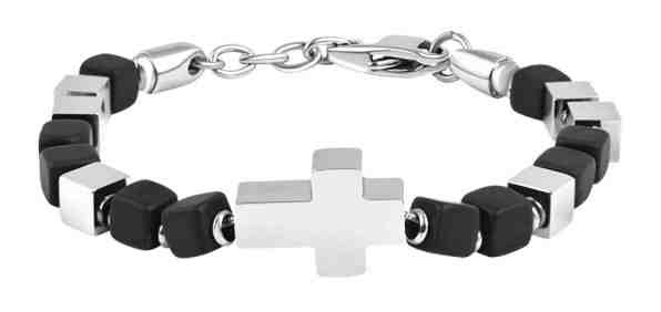 Troli Korálkový náramek z onyxu a s přívěskem křížku VEDB075S-MBO + 2 měsíce na vrácení zboží