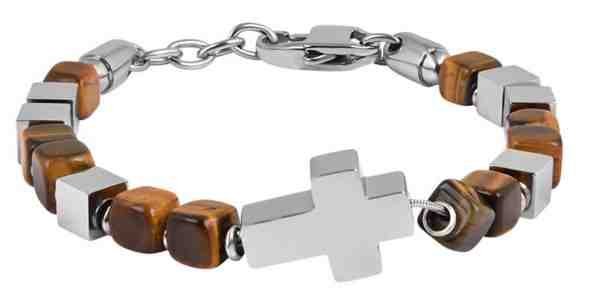 Troli Korálkový náramek z tygřího oka a s přívěskem křížku VEDB075S-TE + 2 měsíce na vrácení zboží