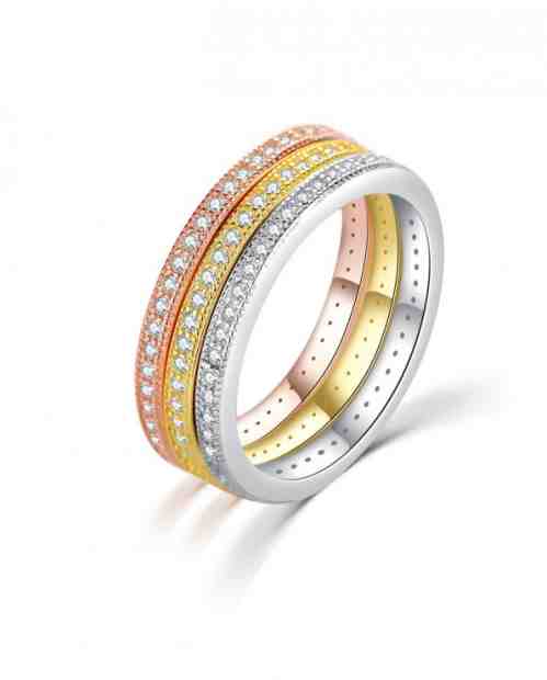MOISS Tricolor sada stříbrných prstenů se zirkony R00020 59 mm + 2 měsíce na vrácení zboží