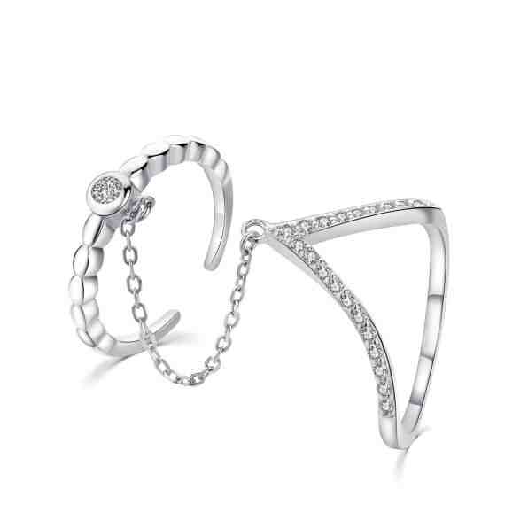 MOISS Netradiční dvojitý prsten ze stříbra se zirkony R00022 48 mm + 2 měsíce na vrácení zboží