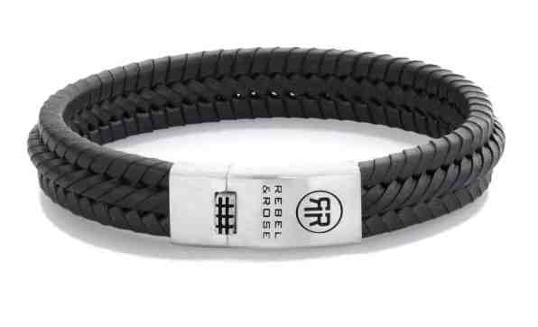 Rebel&Rose Černý kožený náramek Twisted 925 Black RR-L0131-S 19 cm - L + 2 měsíce na vrácení zboží