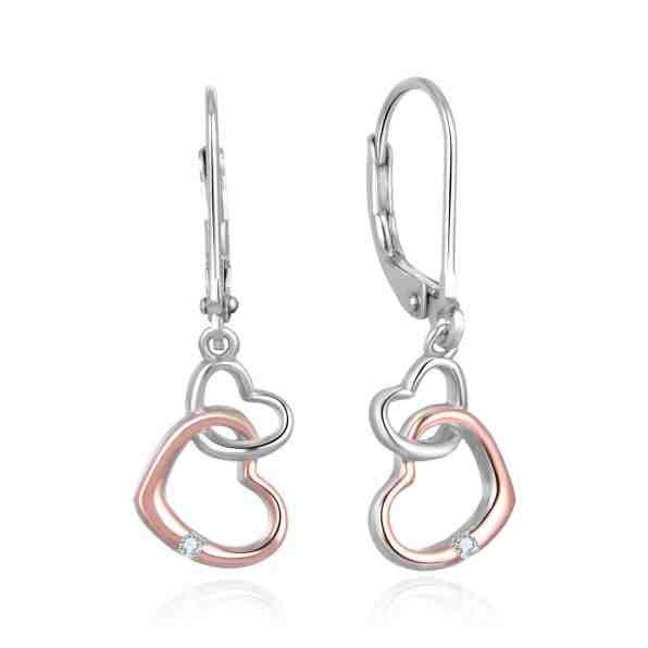 Beneto Romantické stříbrné bicolor náušnice se srdíčky AGUC2608 + 2 měsíce na vrácení zboží