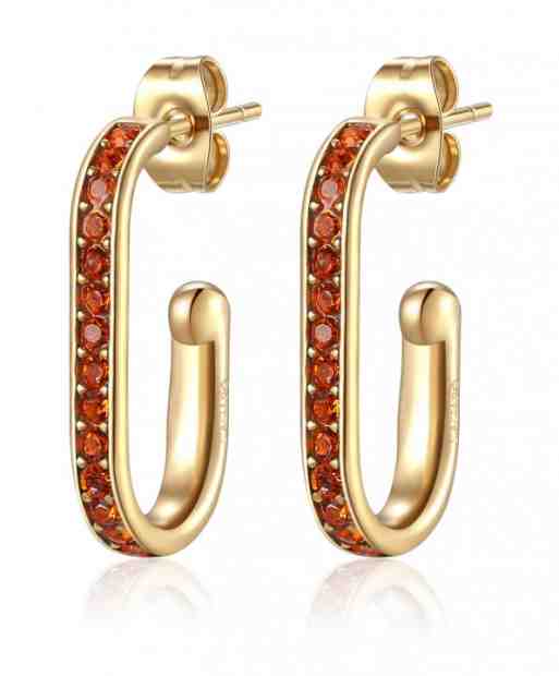 S`Agapõ Pozlacené oválné náušnice s oranžovými krystaly Vibes SVB25 + 2 měsíce na vrácení zboží